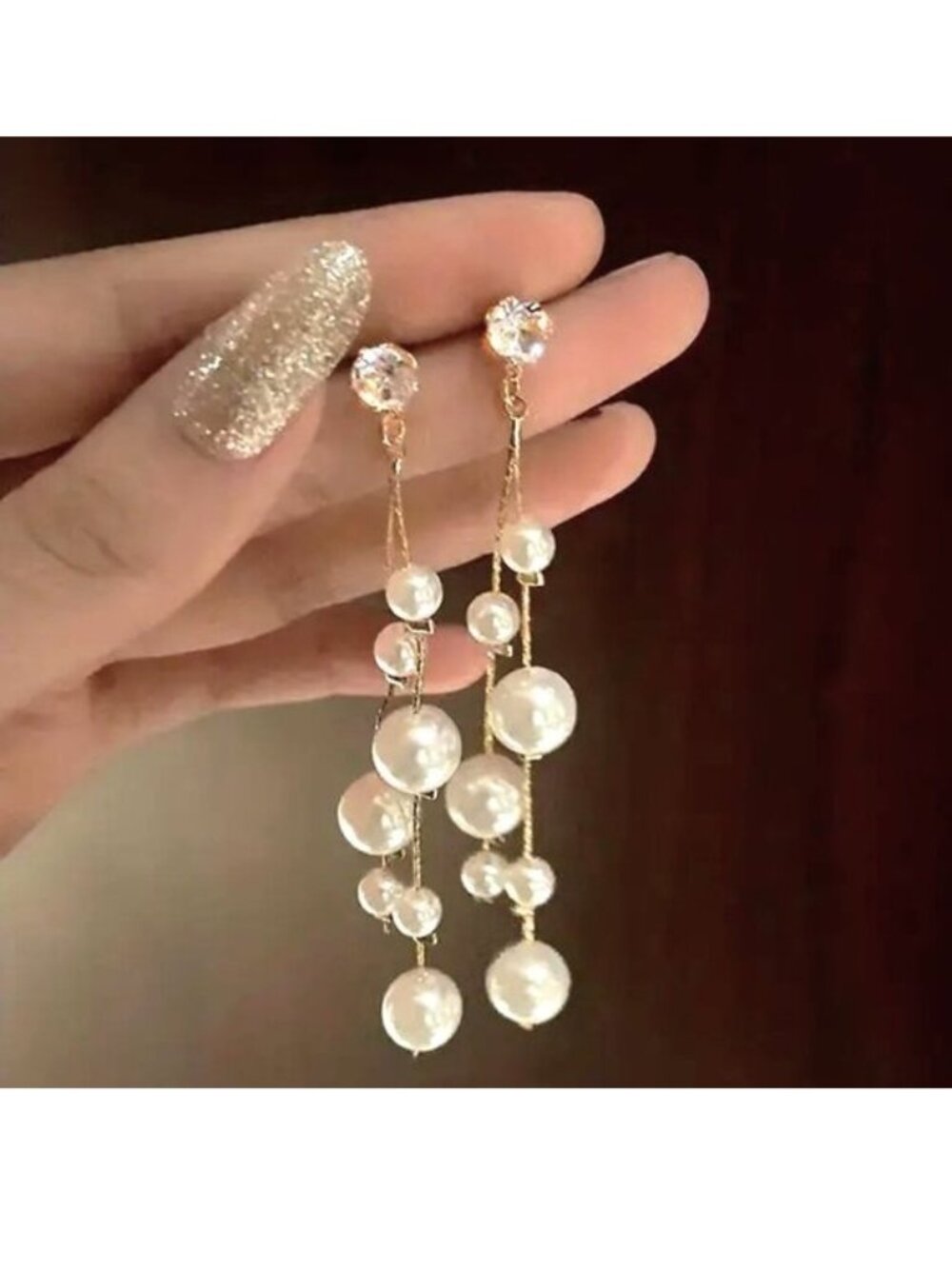 Pearl Earrings Drop Dangle Tassel Classy Rhinestones Statement Trendy Bold Glam